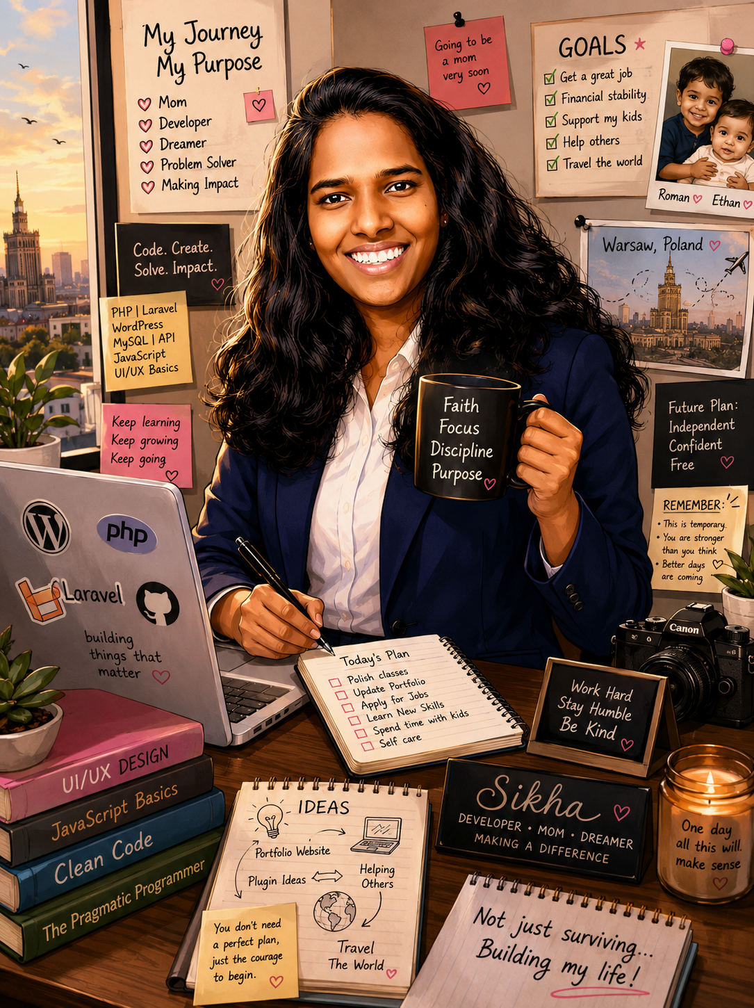 Sikha Njanaseelan working at a laptop